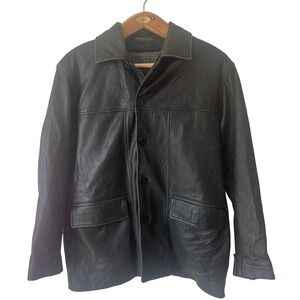 Daniel Cremieux‎ Lambskin Leather Jacket L Black Plaid Wool Liner Warm Classic